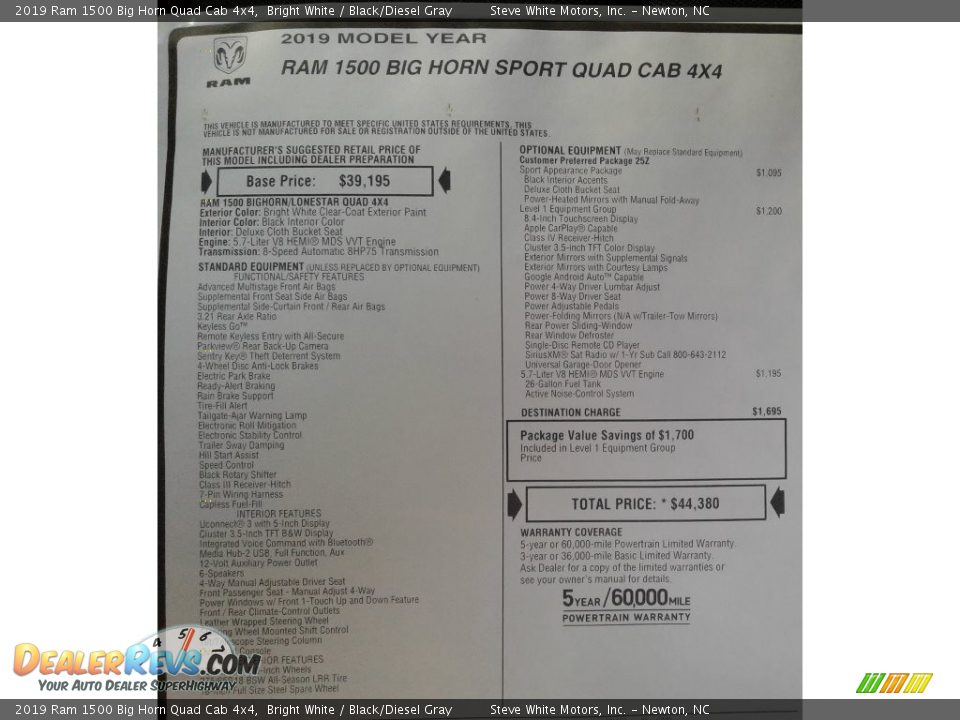 2019 Ram 1500 Big Horn Quad Cab 4x4 Bright White / Black/Diesel Gray Photo #33