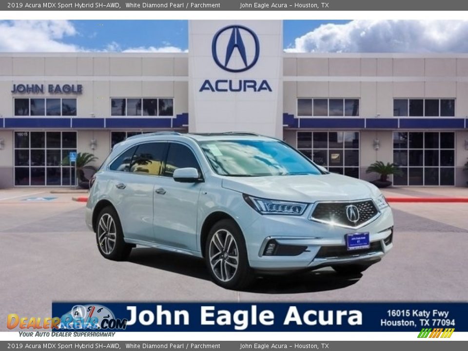 2019 Acura MDX Sport Hybrid SH-AWD White Diamond Pearl / Parchment Photo #1