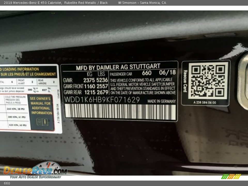 Mercedes-Benz Color Code 660 Rubellite Red Metallic