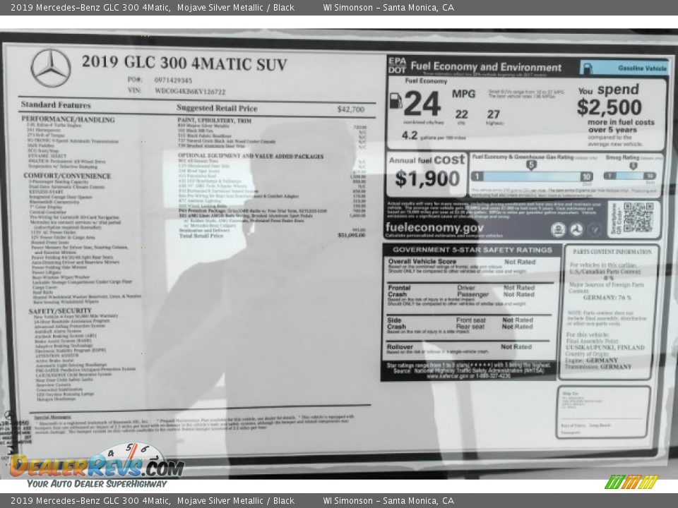 2019 Mercedes-Benz GLC 300 4Matic Window Sticker Photo #10