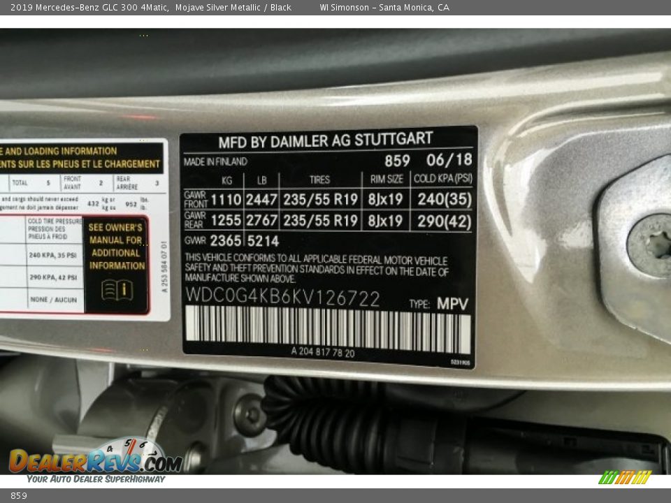 Mercedes-Benz Color Code 859 Mojave Silver Metallic