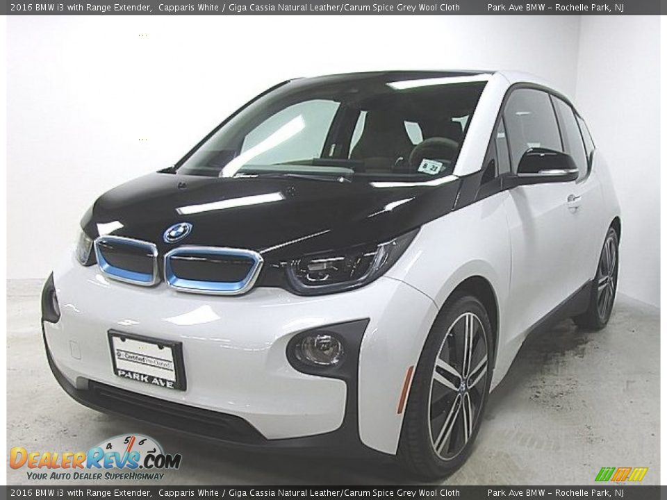 2016 BMW i3 with Range Extender Capparis White / Giga Cassia Natural Leather/Carum Spice Grey Wool Cloth Photo #1
