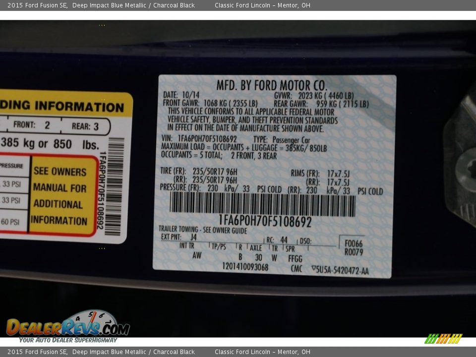 2015 Ford Fusion SE Deep Impact Blue Metallic / Charcoal Black Photo #19