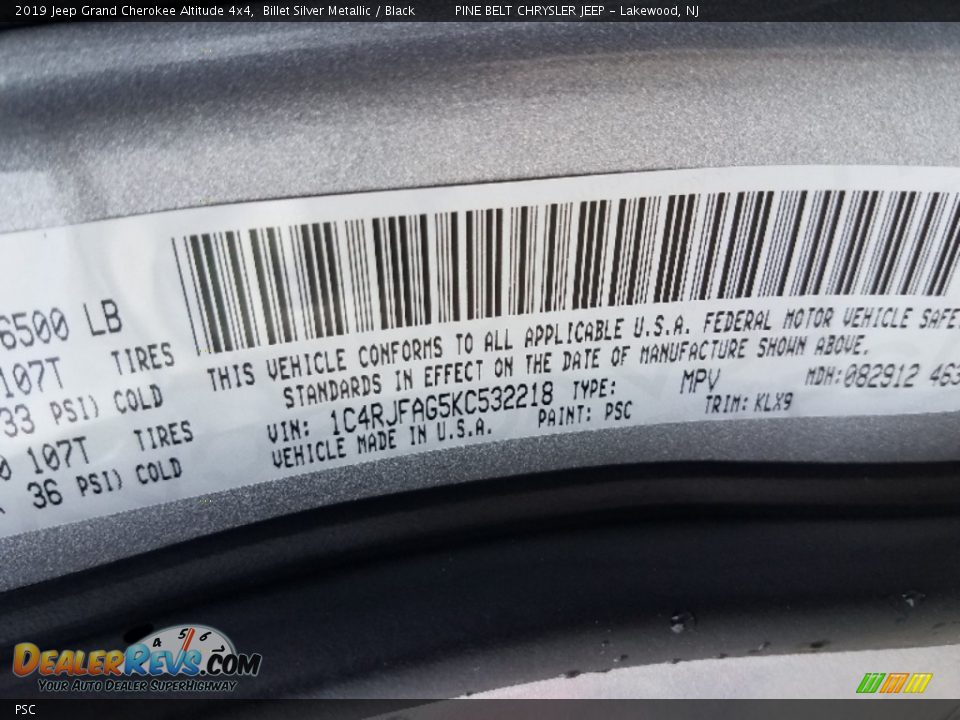 Jeep Color Code PSC Billet Silver Metallic