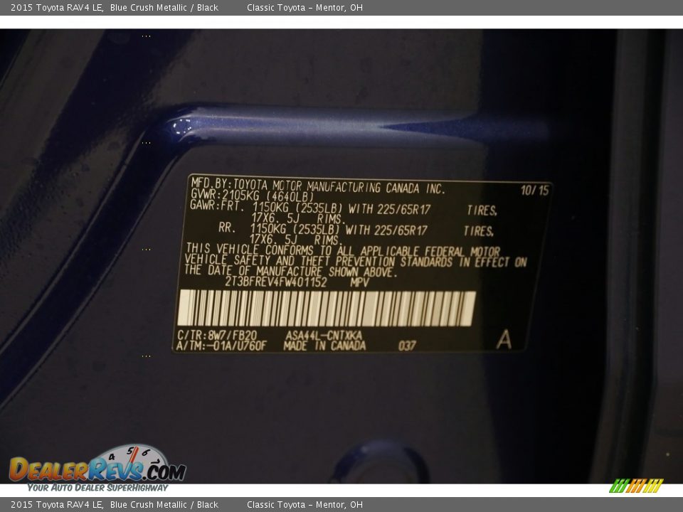 2015 Toyota RAV4 LE Blue Crush Metallic / Black Photo #19