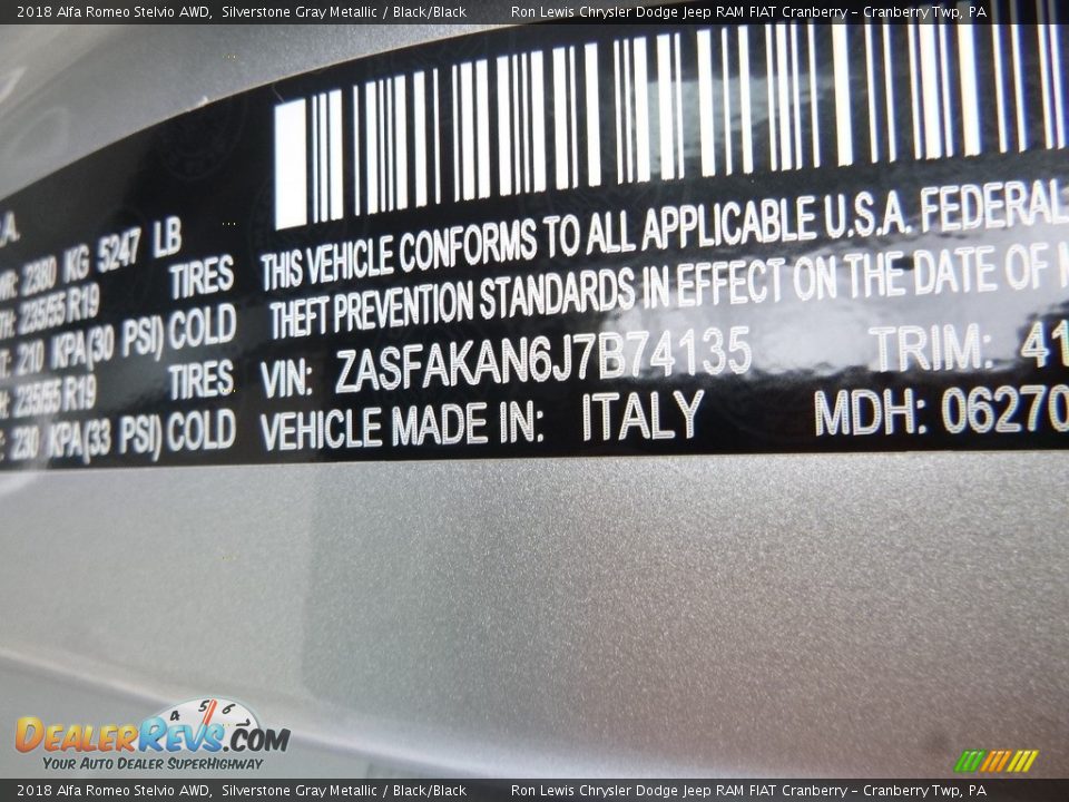 2018 Alfa Romeo Stelvio AWD Silverstone Gray Metallic / Black/Black Photo #21