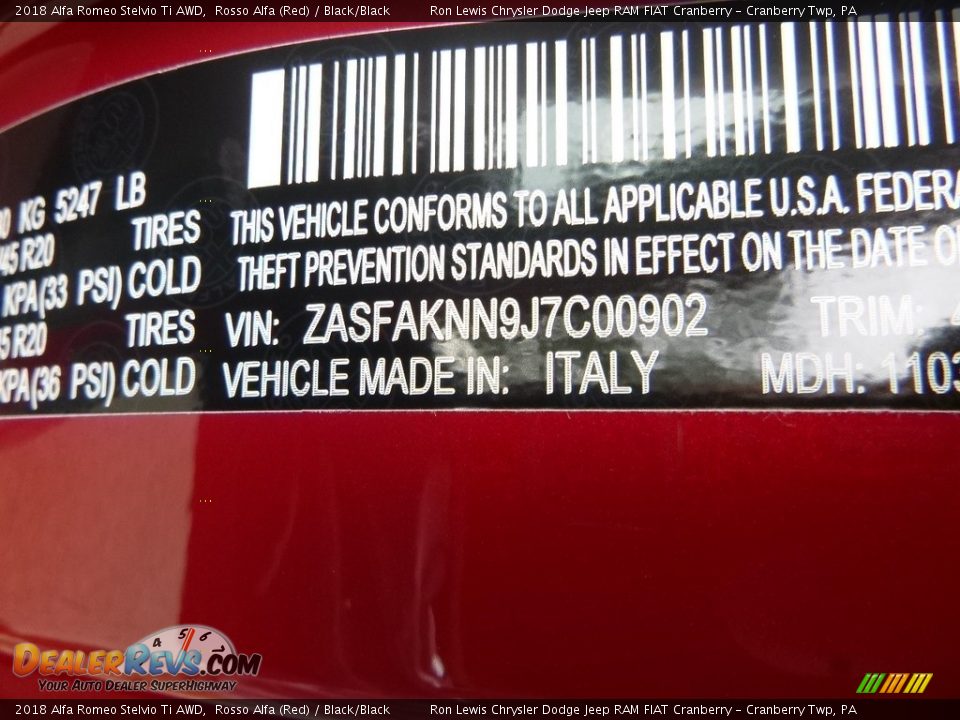 2018 Alfa Romeo Stelvio Ti AWD Rosso Alfa (Red) / Black/Black Photo #21