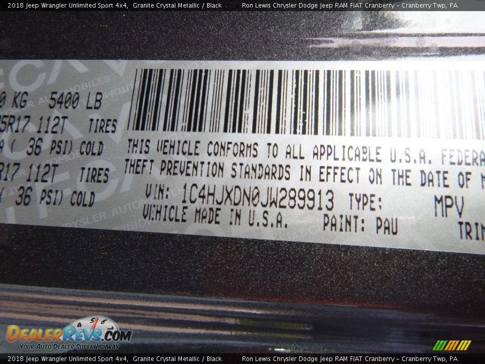 2018 Jeep Wrangler Unlimited Sport 4x4 Granite Crystal Metallic / Black Photo #15