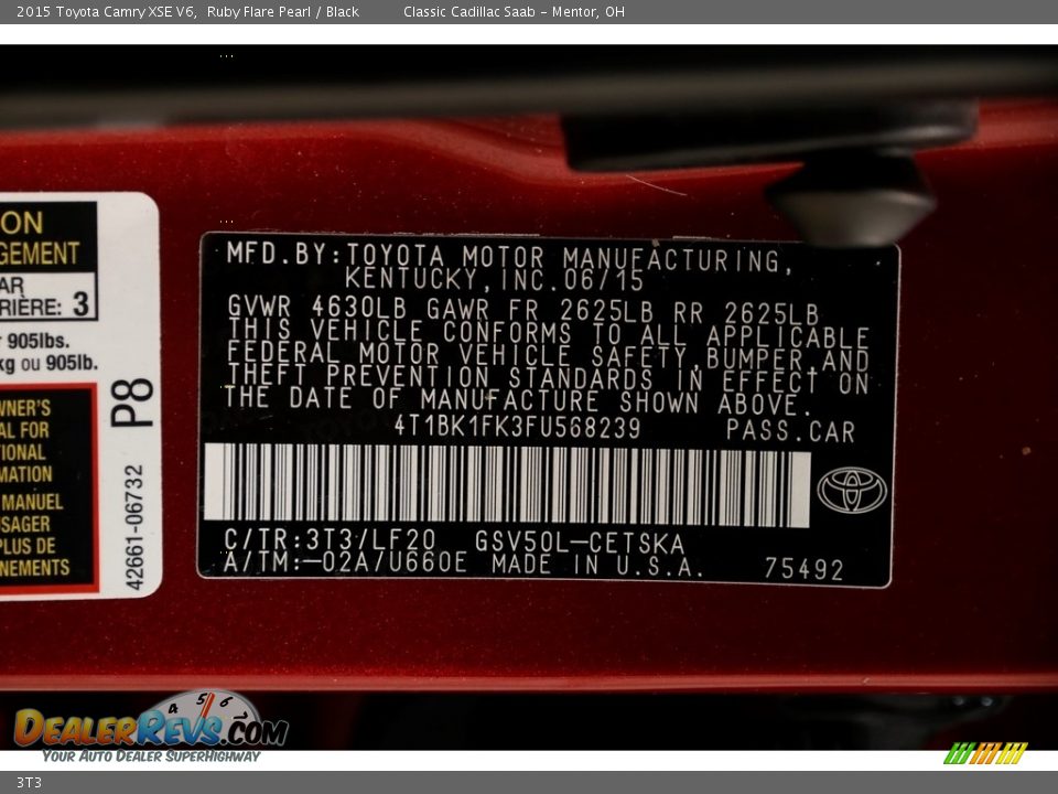 Toyota Color Code 3T3 Ruby Flare Pearl