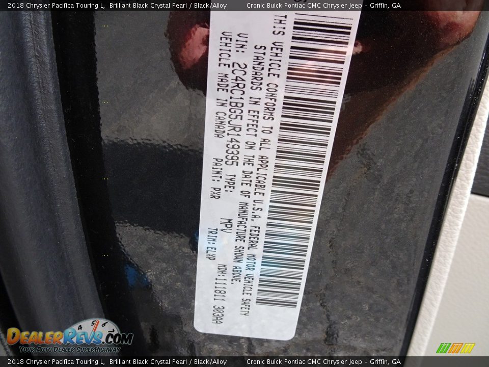 2018 Chrysler Pacifica Touring L Brilliant Black Crystal Pearl / Black/Alloy Photo #20
