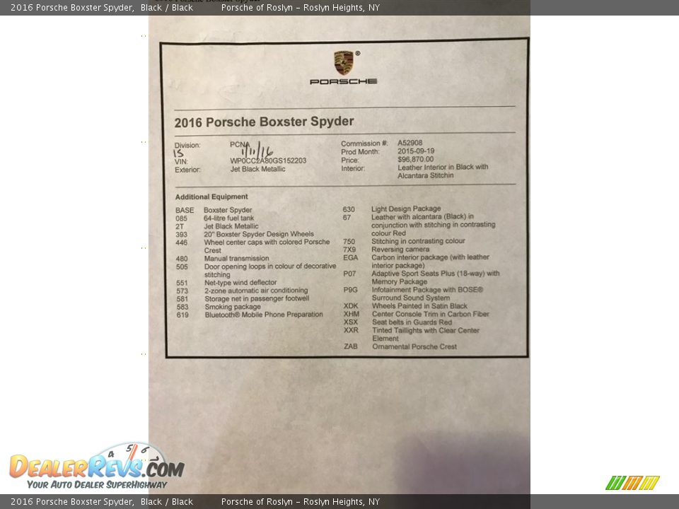 2016 Porsche Boxster Spyder Window Sticker Photo #27