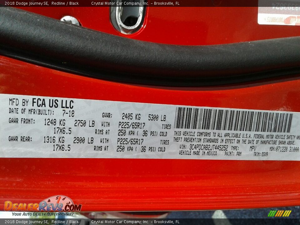 2018 Dodge Journey SE Redline / Black Photo #21