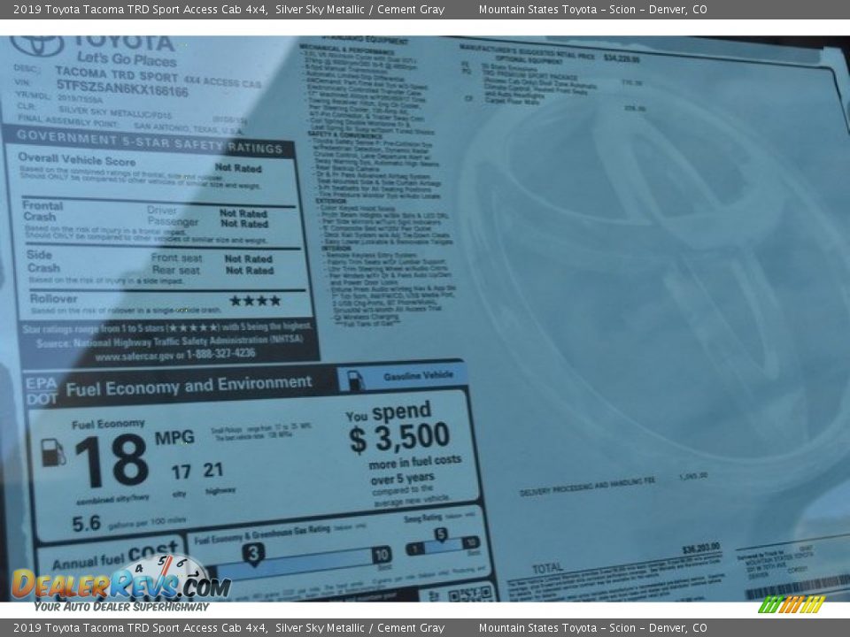 2019 Toyota Tacoma TRD Sport Access Cab 4x4 Window Sticker Photo #36