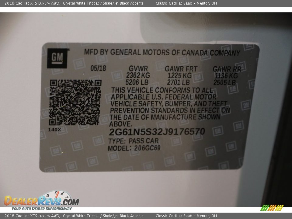 2018 Cadillac XTS Luxury AWD Crystal White Tricoat / Shale/Jet Black Accents Photo #27