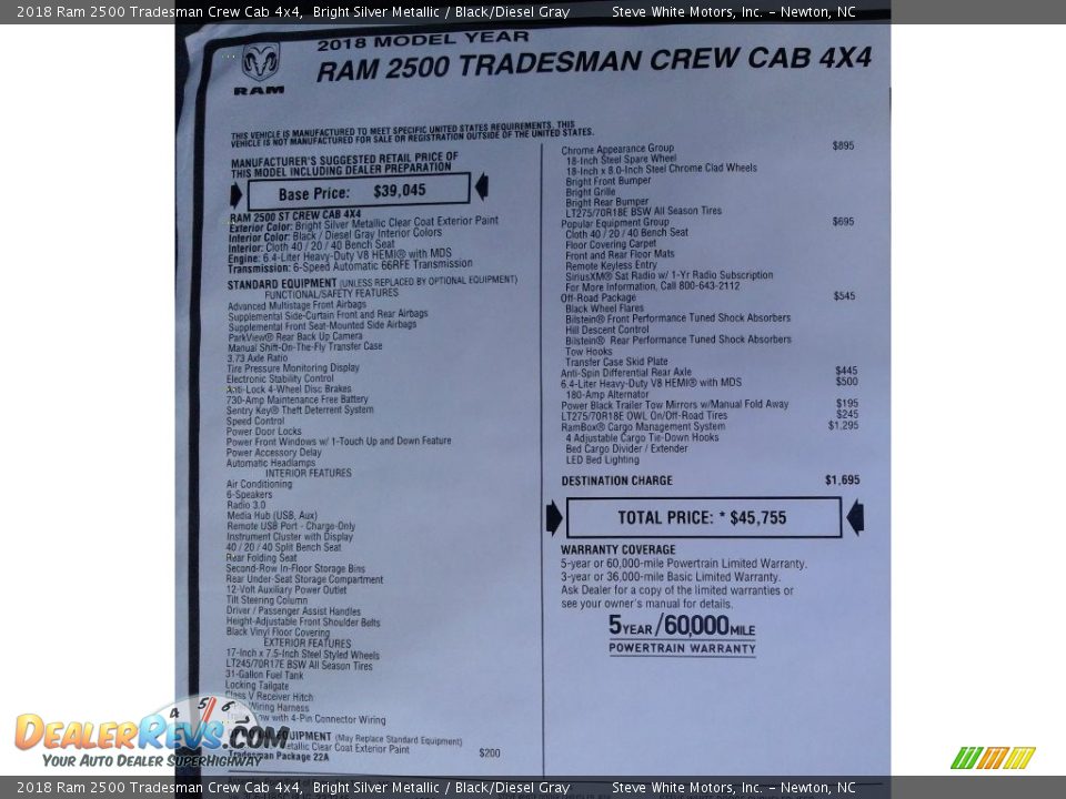 2018 Ram 2500 Tradesman Crew Cab 4x4 Bright Silver Metallic / Black/Diesel Gray Photo #30