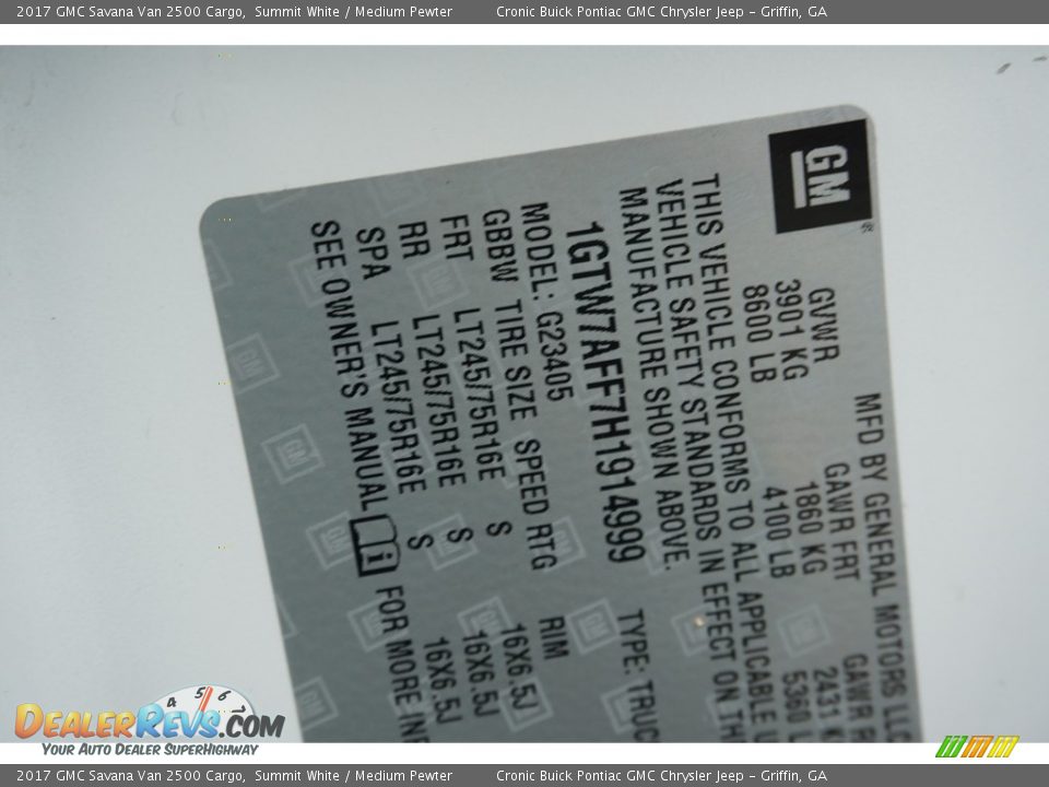 2017 GMC Savana Van 2500 Cargo Summit White / Medium Pewter Photo #15