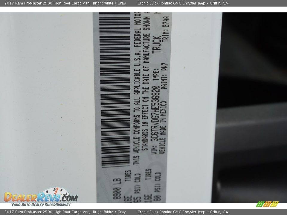 2017 Ram ProMaster 2500 High Roof Cargo Van Bright White / Gray Photo #14