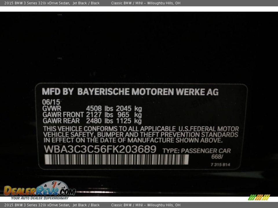 2015 BMW 3 Series 320i xDrive Sedan Jet Black / Black Photo #25