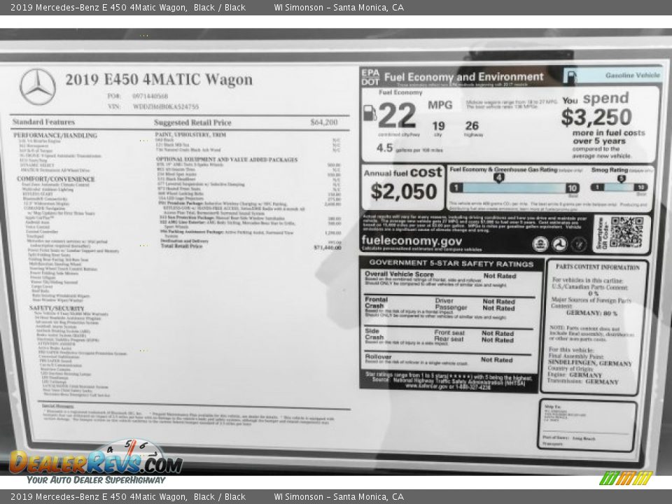 2019 Mercedes-Benz E 450 4Matic Wagon Window Sticker Photo #10
