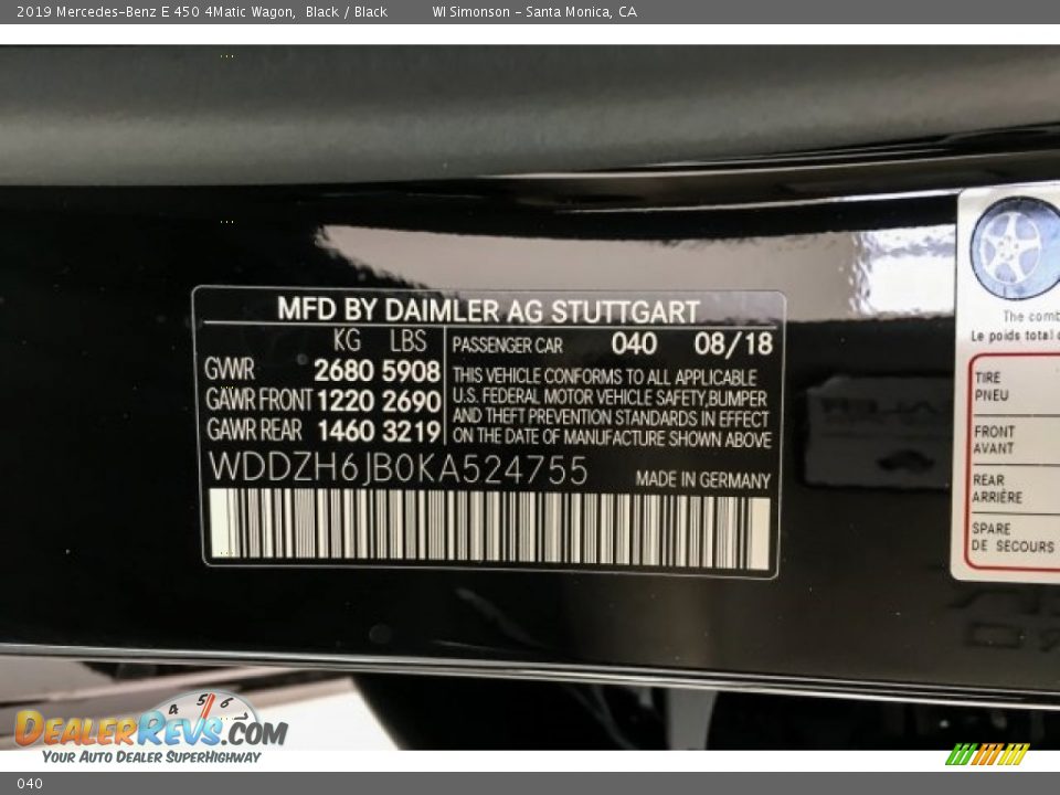 Mercedes-Benz Color Code 040 Black