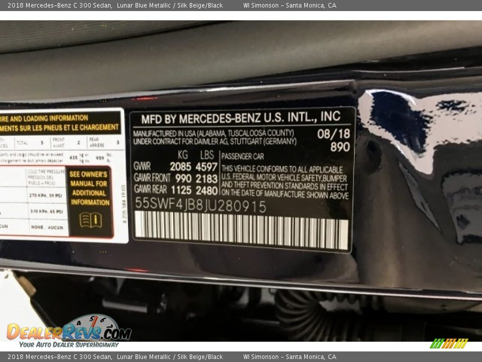 2018 Mercedes-Benz C 300 Sedan Lunar Blue Metallic / Silk Beige/Black Photo #11