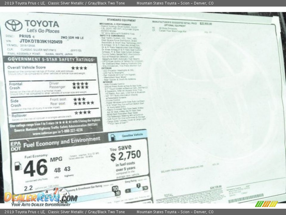 2019 Toyota Prius c LE Window Sticker Photo #36