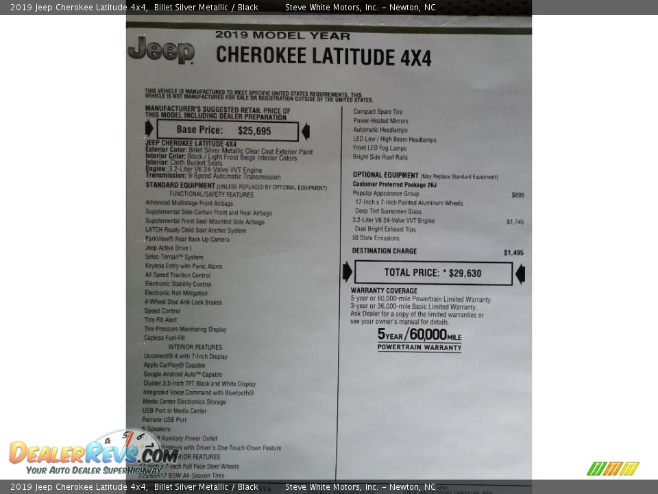 2019 Jeep Cherokee Latitude 4x4 Billet Silver Metallic / Black Photo #28