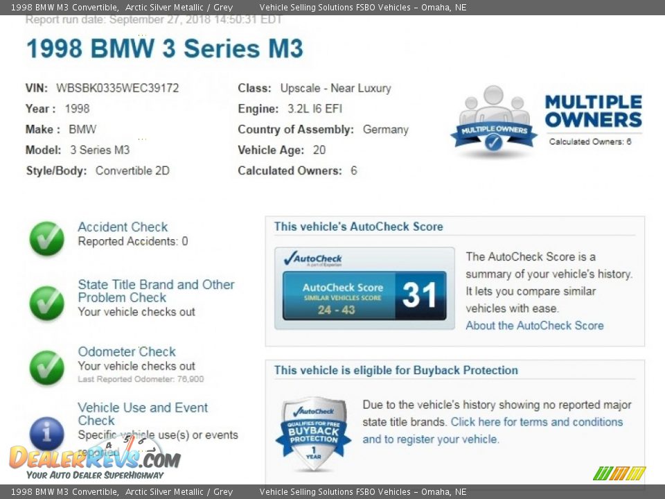 Dealer Info of 1998 BMW M3 Convertible Photo #2