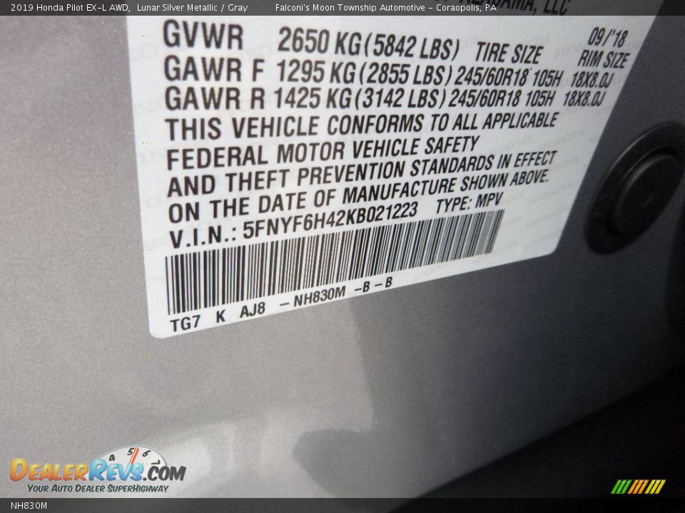 Honda Color Code NH830M Lunar Silver Metallic