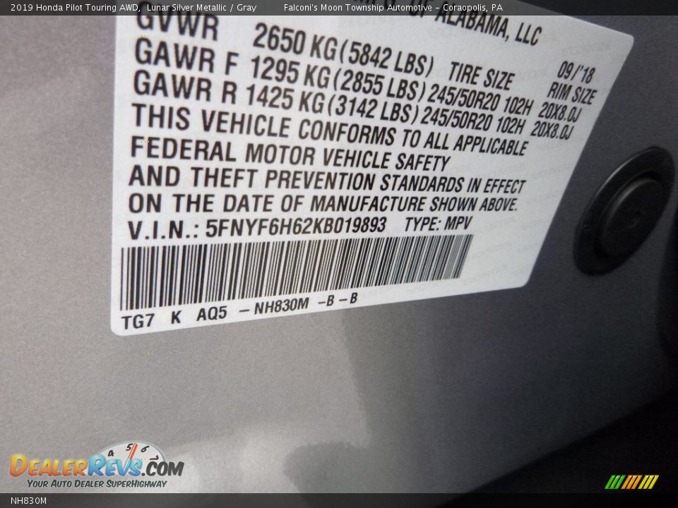 Honda Color Code NH830M Lunar Silver Metallic