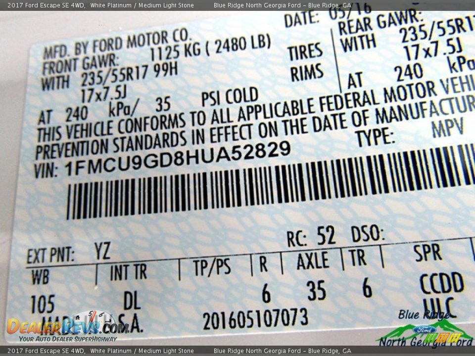 2017 Ford Escape SE 4WD White Platinum / Medium Light Stone Photo #25
