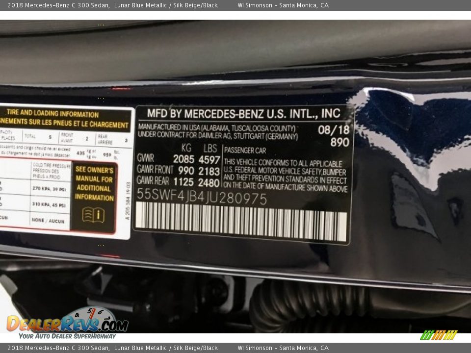 2018 Mercedes-Benz C 300 Sedan Lunar Blue Metallic / Silk Beige/Black Photo #11