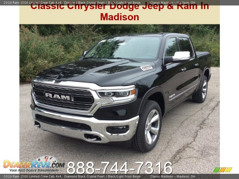 2019 Ram 1500 Limited Crew Cab 4x4 Diamond Black Crystal Pearl / Black/Light Frost Beige Photo #1