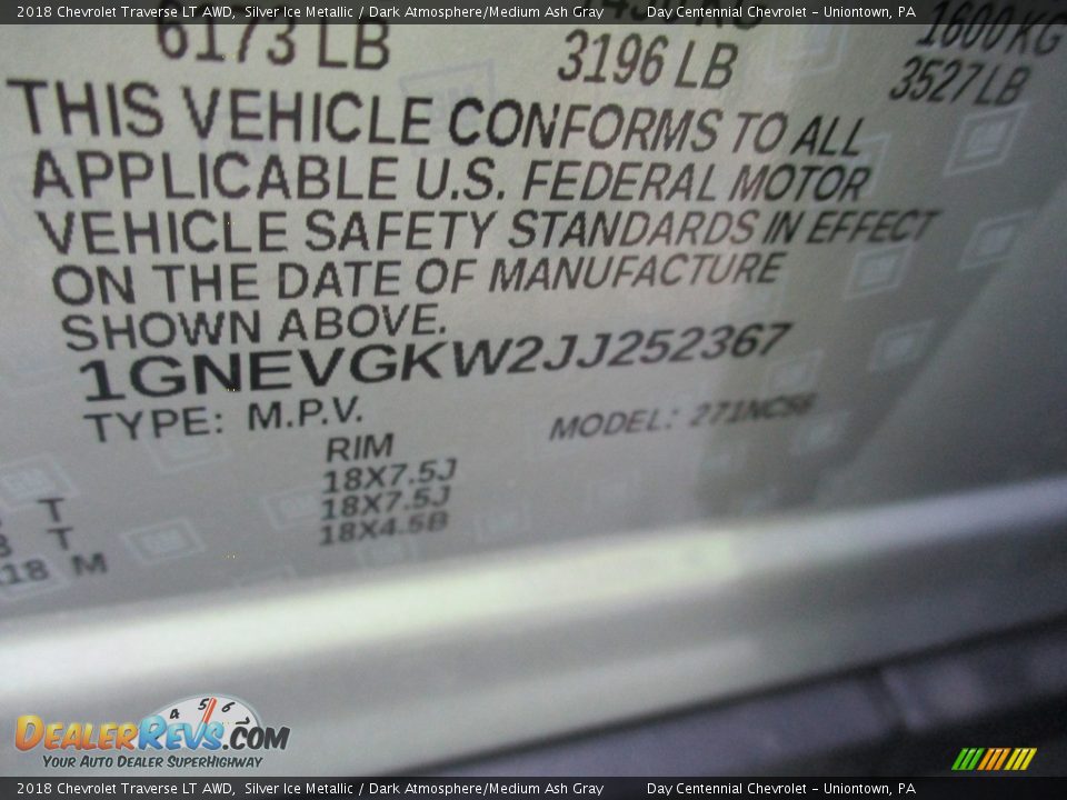 2018 Chevrolet Traverse LT AWD Silver Ice Metallic / Dark Atmosphere/Medium Ash Gray Photo #19