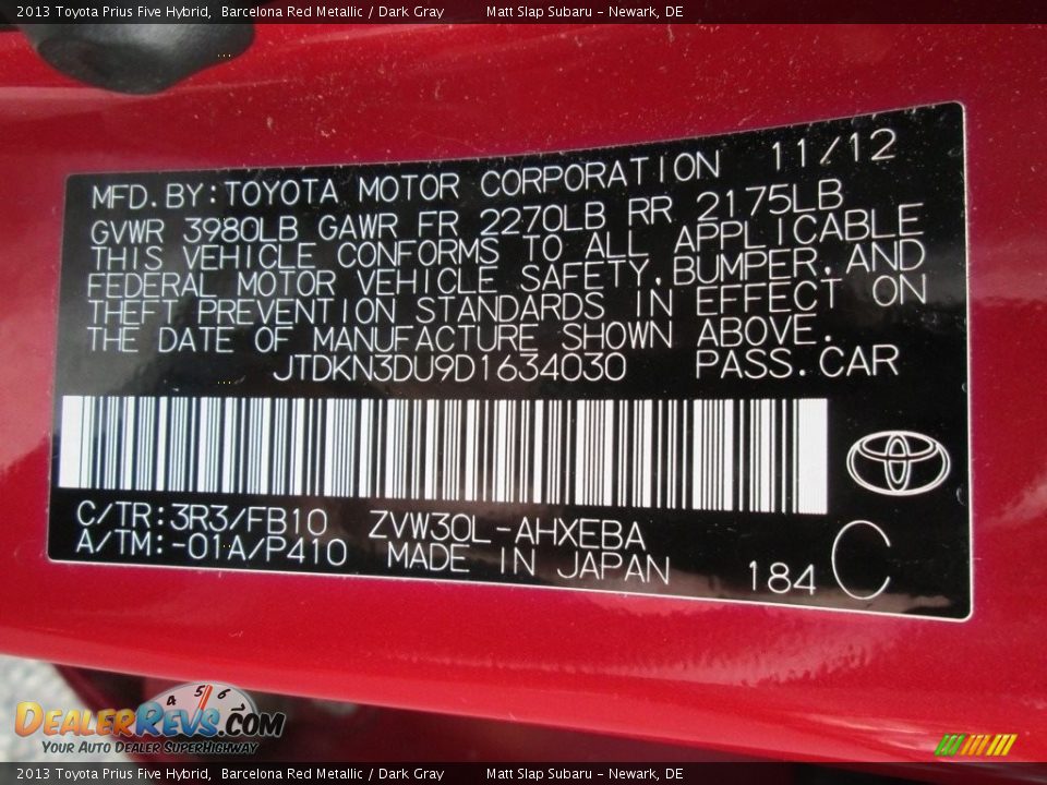 2013 Toyota Prius Five Hybrid Barcelona Red Metallic / Dark Gray Photo #27