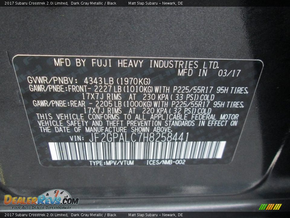 2017 Subaru Crosstrek 2.0i Limited Dark Gray Metallic / Black Photo #30