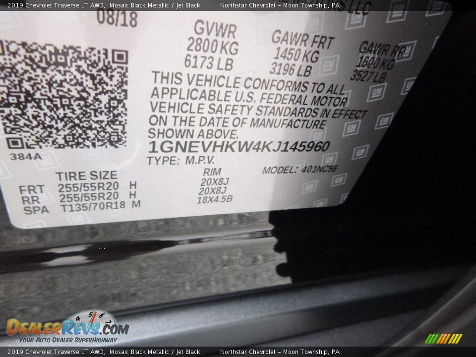 2019 Chevrolet Traverse LT AWD Mosaic Black Metallic / Jet Black Photo #17