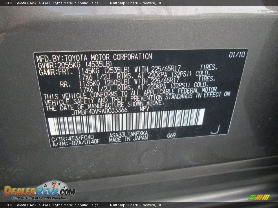 2010 Toyota RAV4 I4 4WD Pyrite Metallic / Sand Beige Photo #28