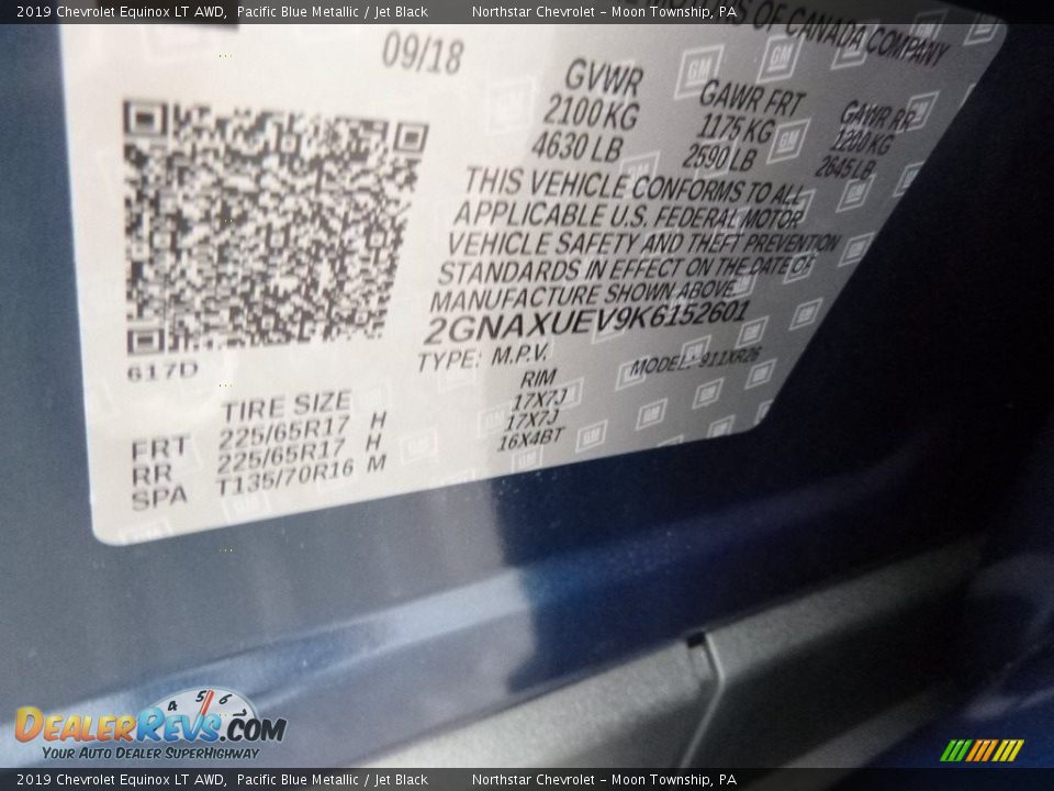 2019 Chevrolet Equinox LT AWD Pacific Blue Metallic / Jet Black Photo #15