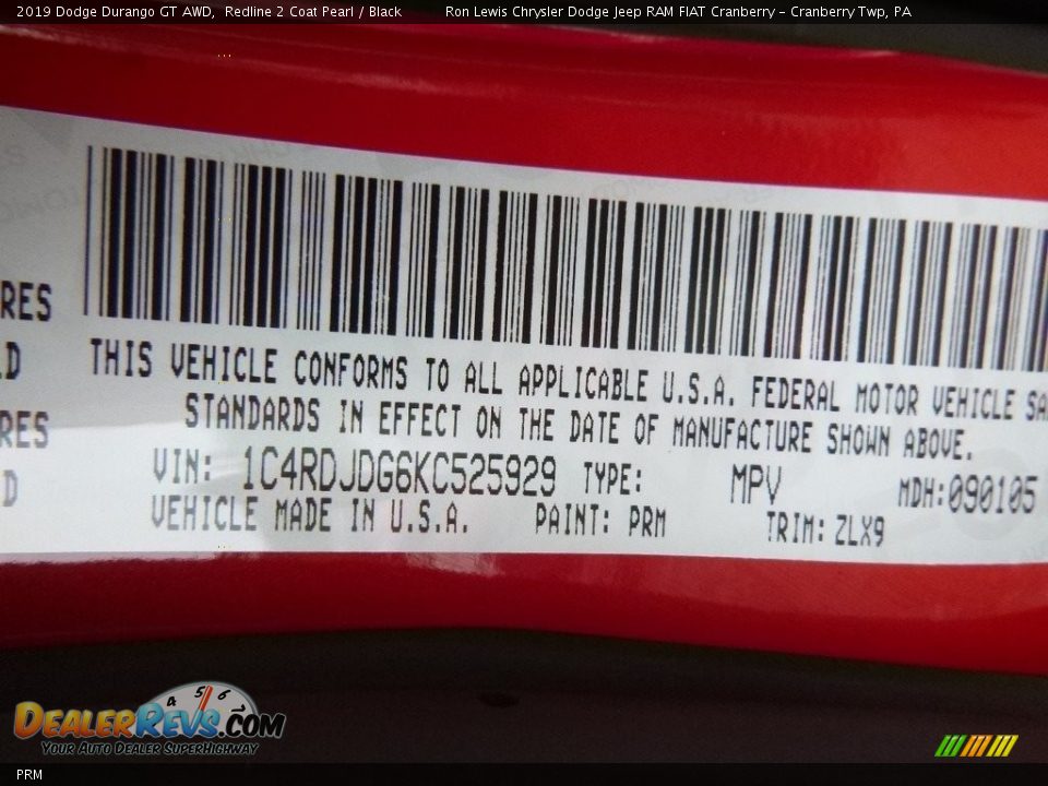 Dodge Color Code PRM Redline 2 Coat Pearl