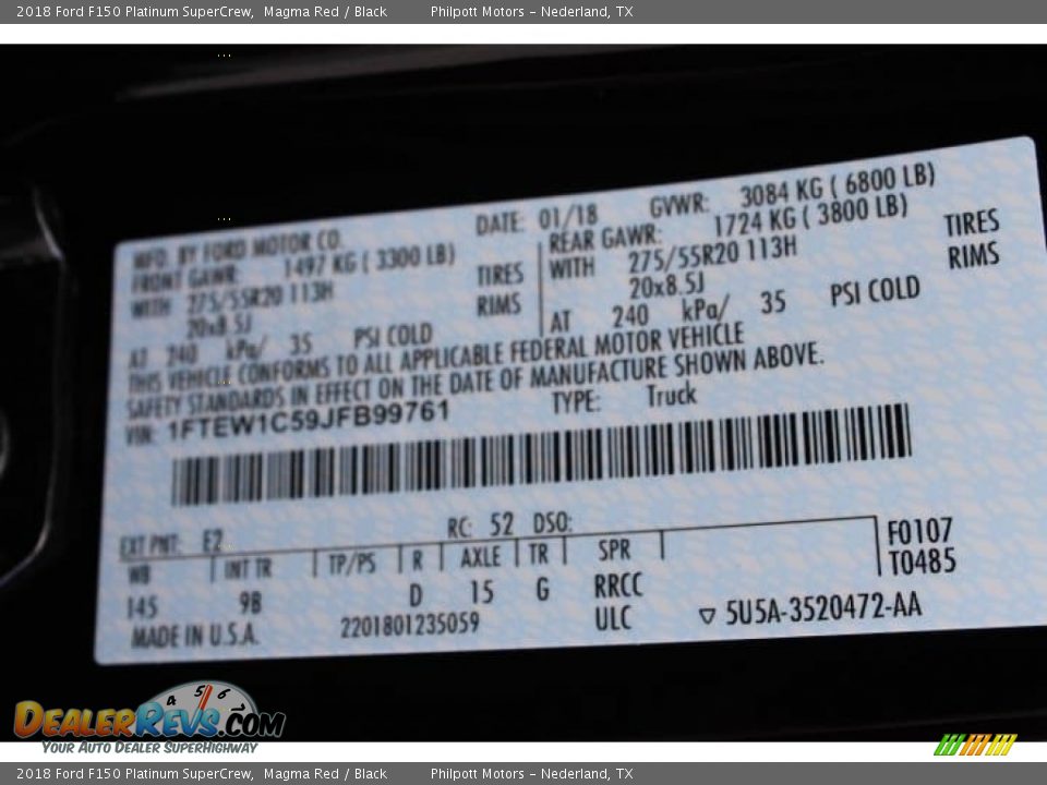 2018 Ford F150 Platinum SuperCrew Magma Red / Black Photo #34
