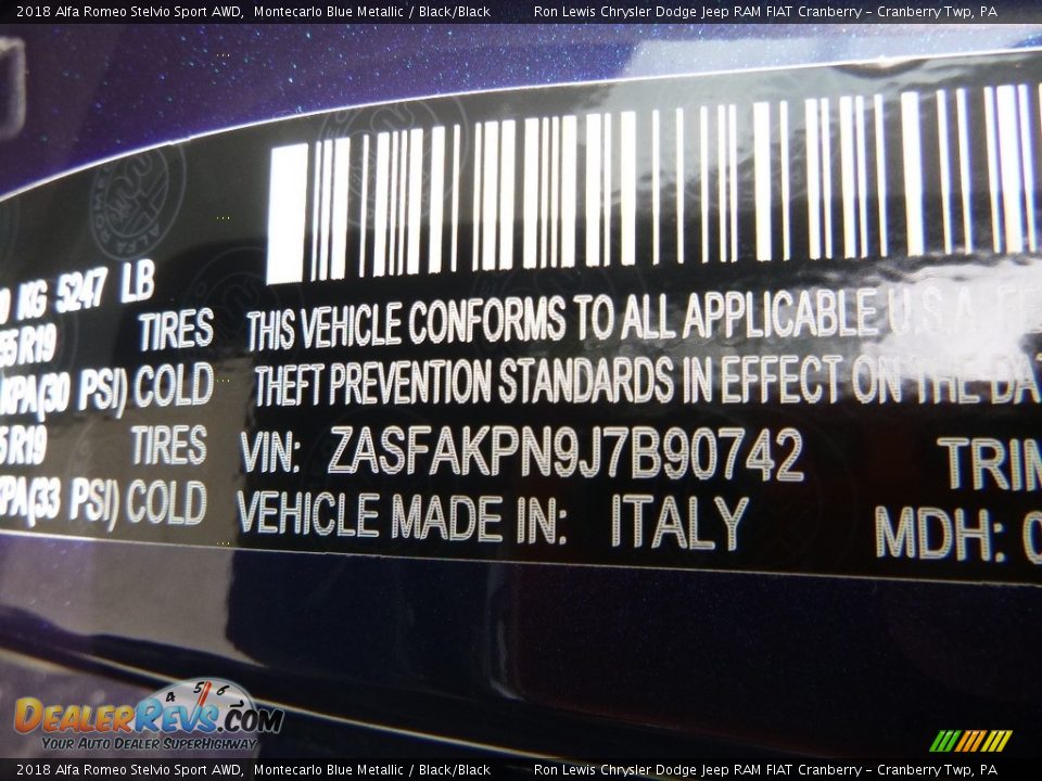 2018 Alfa Romeo Stelvio Sport AWD Montecarlo Blue Metallic / Black/Black Photo #22
