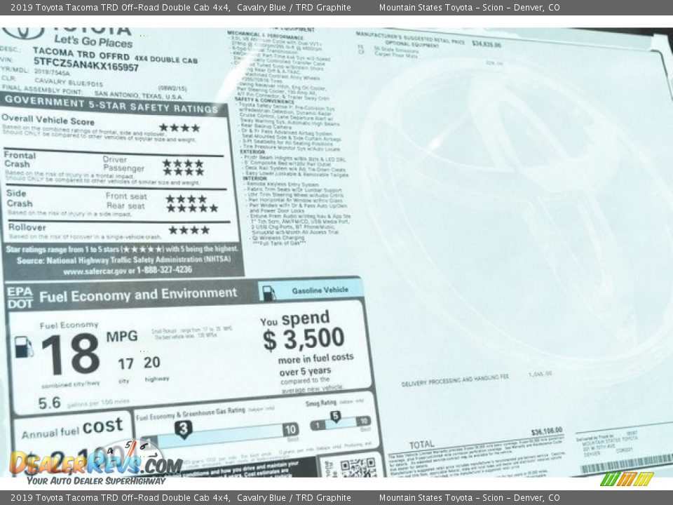 2019 Toyota Tacoma TRD Off-Road Double Cab 4x4 Cavalry Blue / TRD Graphite Photo #36