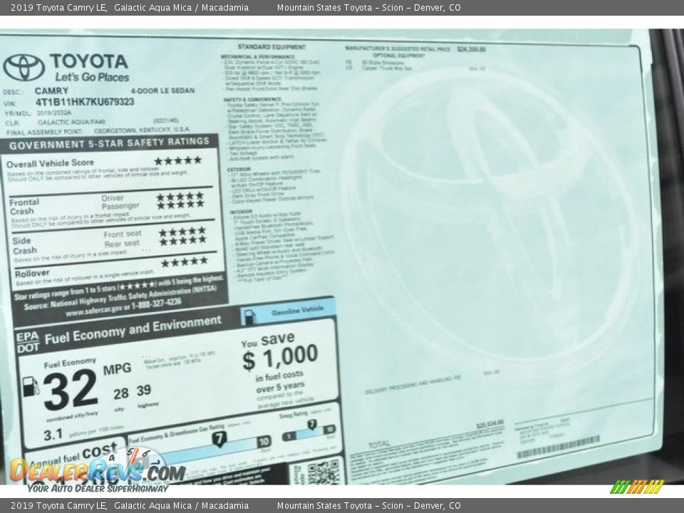 2019 Toyota Camry LE Galactic Aqua Mica / Macadamia Photo #36