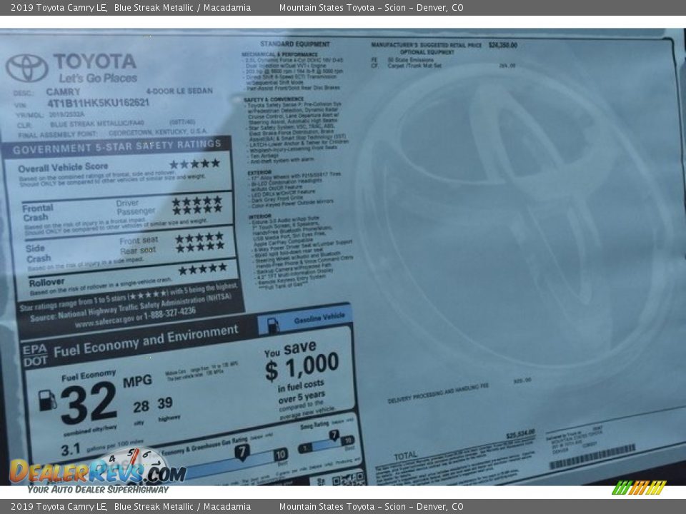 2019 Toyota Camry LE Blue Streak Metallic / Macadamia Photo #36