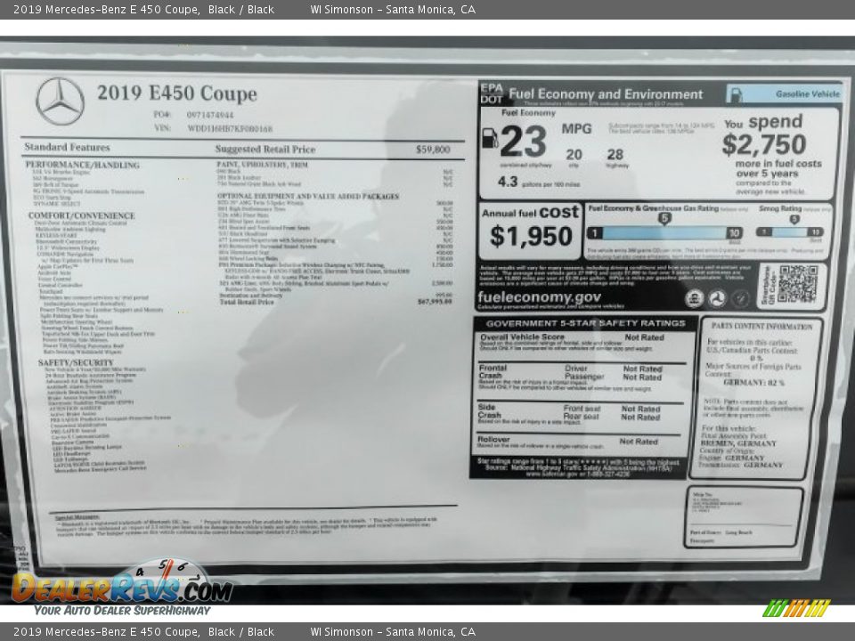 2019 Mercedes-Benz E 450 Coupe Black / Black Photo #10