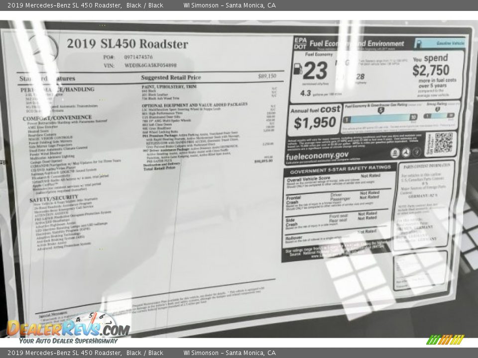 2019 Mercedes-Benz SL 450 Roadster Window Sticker Photo #10