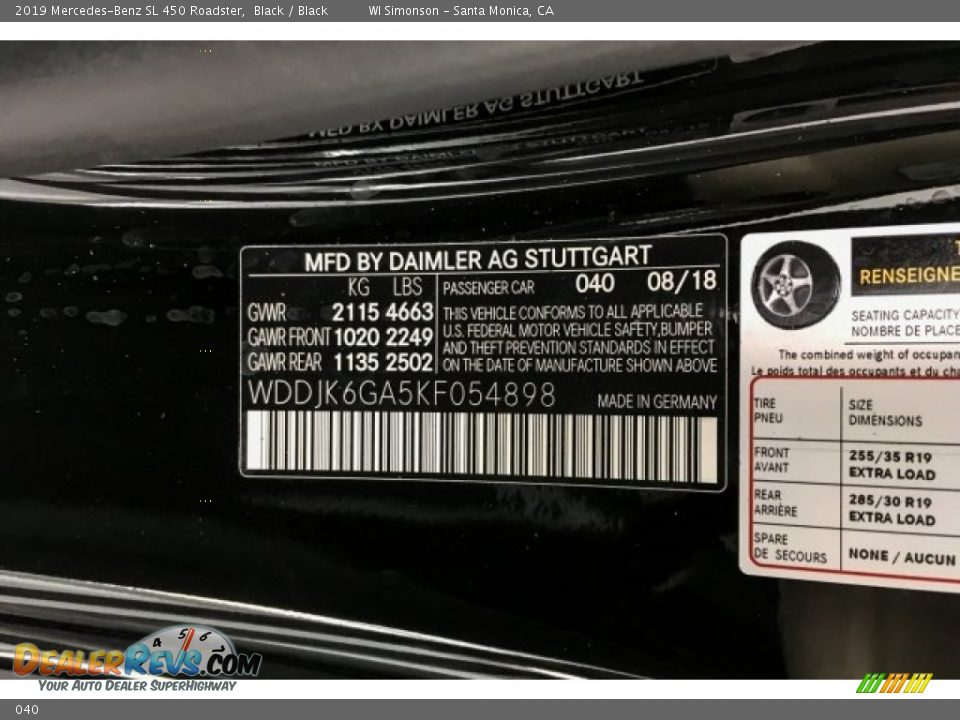 Mercedes-Benz Color Code 040 Black