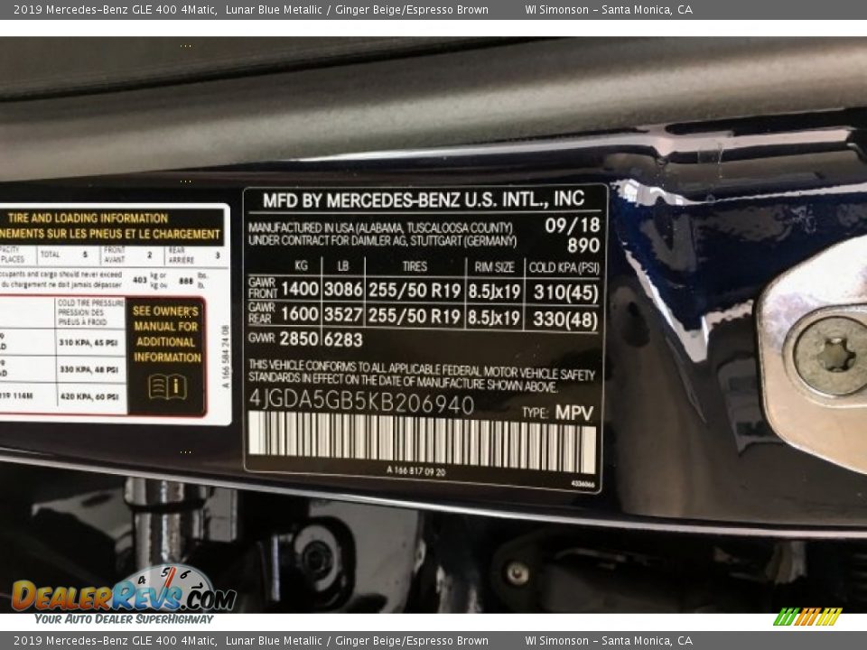 2019 Mercedes-Benz GLE 400 4Matic Lunar Blue Metallic / Ginger Beige/Espresso Brown Photo #11