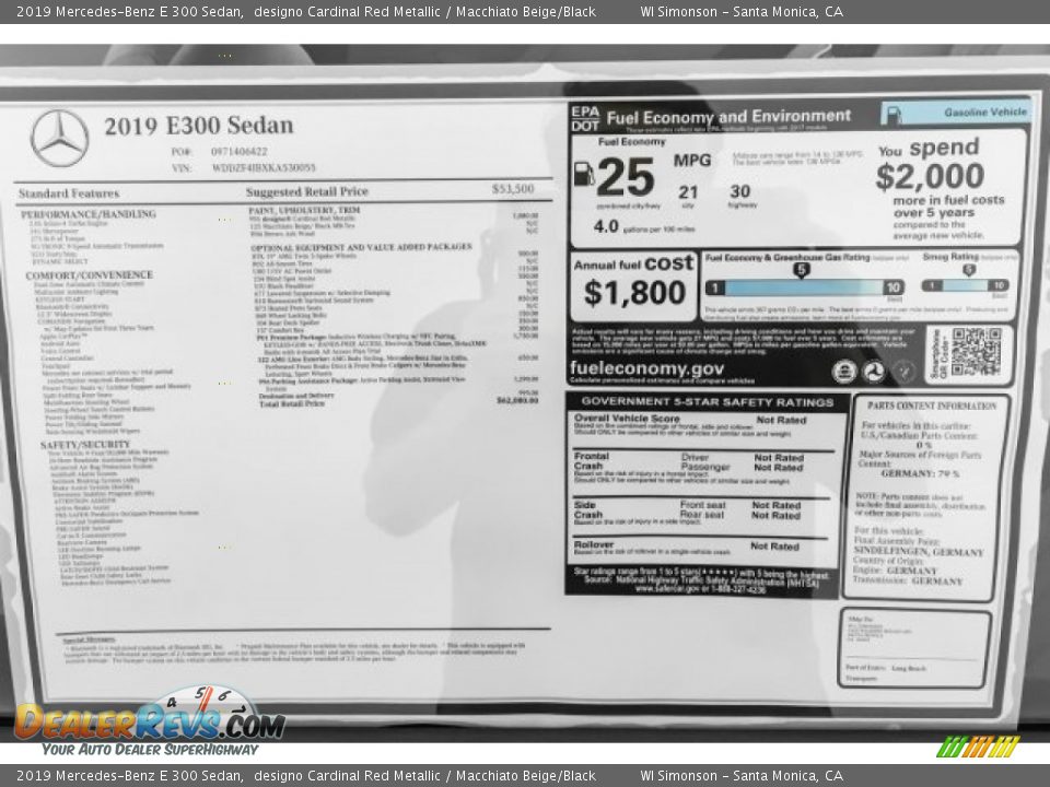 2019 Mercedes-Benz E 300 Sedan designo Cardinal Red Metallic / Macchiato Beige/Black Photo #10